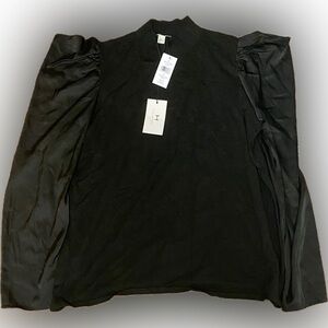 NWT Halston Black Knit / Silky Puff Sleeve Top